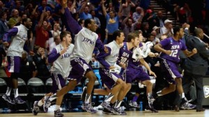 Stephen F. Austin celebrating a 2014 tournament win. Photo credit